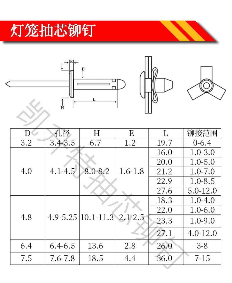 不防水灯笼型抽芯铆钉规格型号图